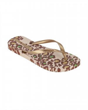 Ipanema Animal Print Flip Flops Dam Beige Guld | MBEQOJ875