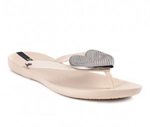 Ipanema Wave Heart Flip Flops Dam Beige Silver | AHPNDG154
