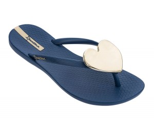 Ipanema Wave Heart Flip Flops Dam Blå Guld | THPLCK208