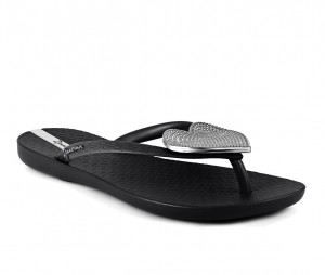 Ipanema Wave Heart Flip Flops Dam Svarta Silver | DPKJSW194
